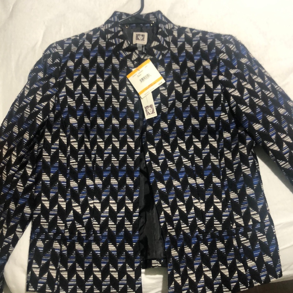 Blue and black print blazer